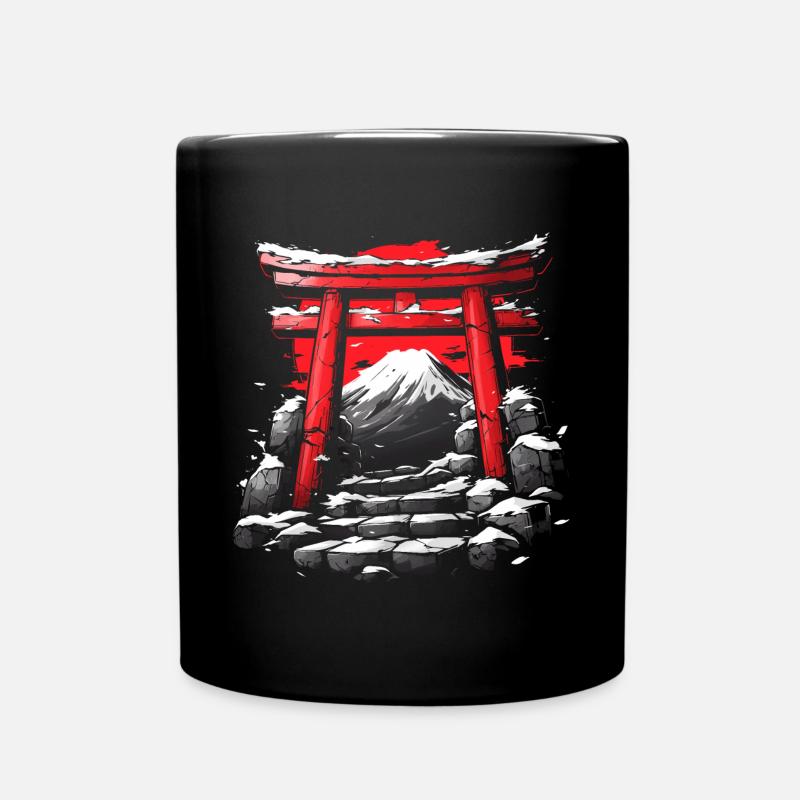 Japanese Temple and Mount Fuji - Full Colour Mug - black