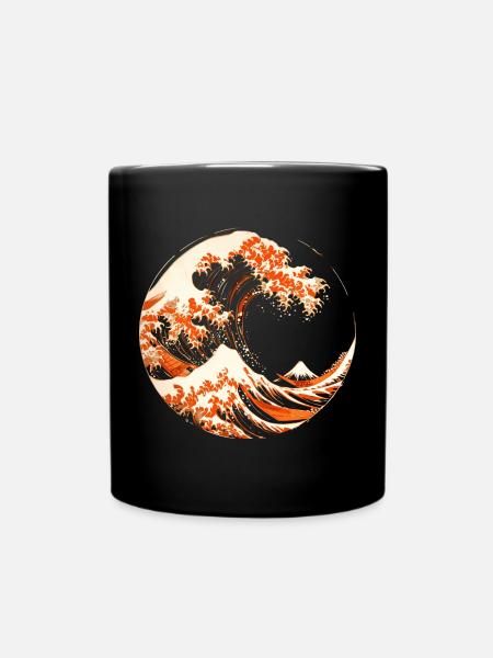 Stylized Hokusai Wave - Full Colour Mug - black