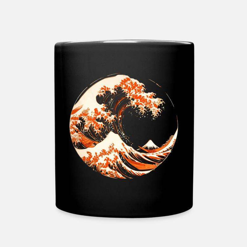 Stilisierte Hokusai-Welle - Tasse einfarbig - Schwarz