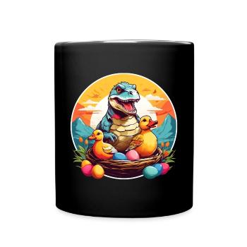 Kleiner Dino im Osternest Dinobaby und Ostereier. - Tasse einfarbig - Schwarz - Vorne