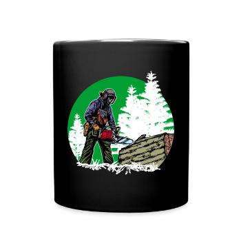 Arbre bûcheron tronçonneuse bois boiserie forêt - Mug uni - noir - Devant