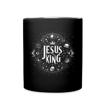 Jesus ist König Kreisdesign - Tasse einfarbig - Schwarz - Vorne