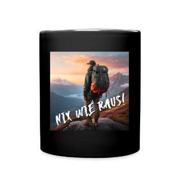 Nix wie raus - auf dem Berggipfel, Wandern - Tasse einfarbig - Schwarz - Vorne
