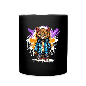 Drawing Illustration Cat Graffiti Art Sprayer - Full Colour Mug - black - Front