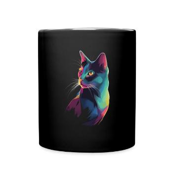 Stylized Cat Illustration - Full Colour Mug - black - Front