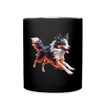 Border Collie Hund Origami Geometrisch 3D - Tasse einfarbig - Schwarz - Vorne