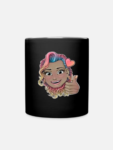 Lebendiges mehrfarbiges Abzeichen für lockiges Haar - Tasse einfarbig - Schwarz