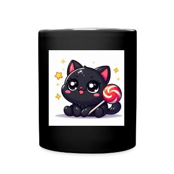 Sweet Kitty noir avec une sucette et des étoiles - Mug uni - noir - Devant