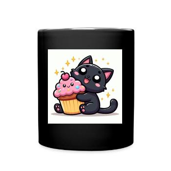Sweet Kitty Black avec un Cupcake - Mug uni - noir - Devant