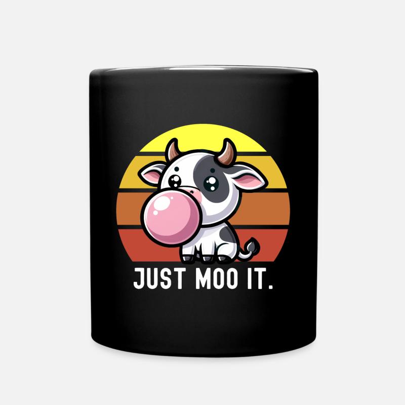 Süße Kuh Kaugummi Spruch "Just Moo It." Kawaii - Tasse einfarbig - Schwarz