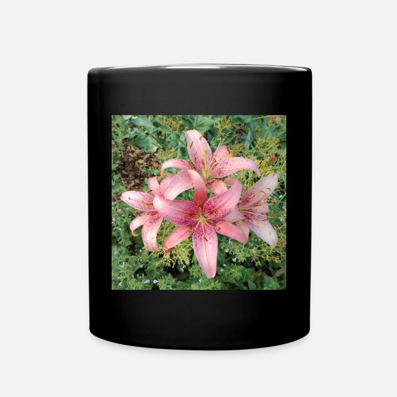 Pink Lily Blossoms - Full Colour Mug - black