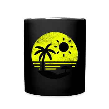 Vintage Beach Schwarz Gelb - Tasse einfarbig - Schwarz - Vorne