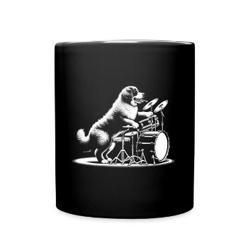 Rhythmuspfote - Berner Sennenhund am Schlagzeug - Tasse einfarbig - Schwarz - Vorne