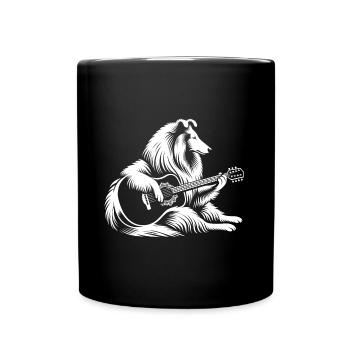 Saitenmelodie Collie - Colli mit Gitarre - Tasse einfarbig - Schwarz - Vorne