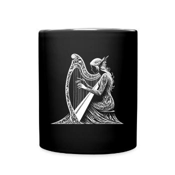 Elfenspiel am Mondharfenlicht - Elfe mit Harfe1 - Tasse einfarbig - Schwarz - Vorne