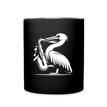 Saxophon-Schwingen - Pelikan mit Saxophon - Tasse einfarbig - Schwarz - Vorne
