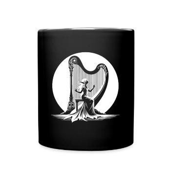 Elf harp playing in the moonlight - Full Colour Mug - black - Front