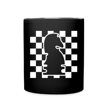 Schach Pferd Schachbrett Muster Symbol Grafik Logo - Tasse einfarbig - Schwarz - Vorne