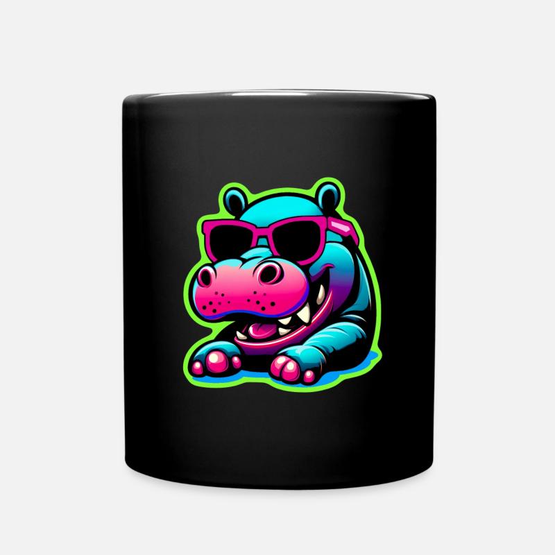 Nilpferd mit Sonnenbrille - Tasse einfarbig - Schwarz
