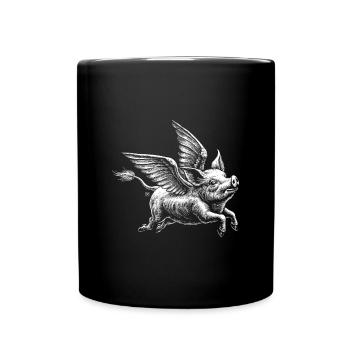 Geflügeltes Schwein: Retro-Illustration - Tasse einfarbig - Schwarz - Vorne