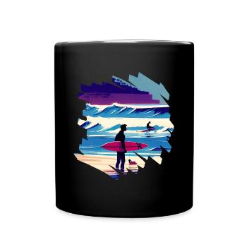 Surfeurs sur la plage - Fun - Surf - Vintage - Mug uni - noir - Devant
