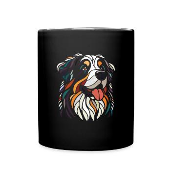 Tête de chien bouvier bernois multicolore art géom - Mug uni - noir - Devant