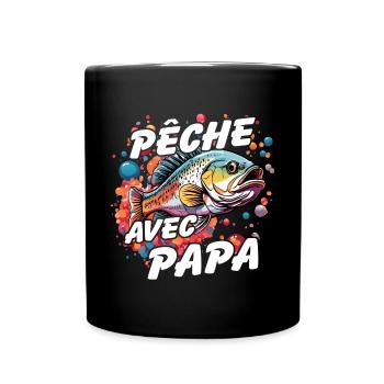 Pêche avec papa. Motif de pêche coloré - Mug uni - noir - Devant
