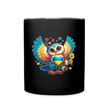 Cute Owl with Ukraine Heart - Full Colour Mug - black - Front
