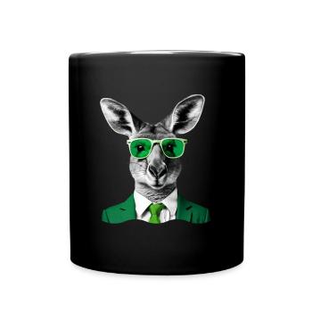 Neon Kangaroo in Green Suit - Full Colour Mug - black - Front