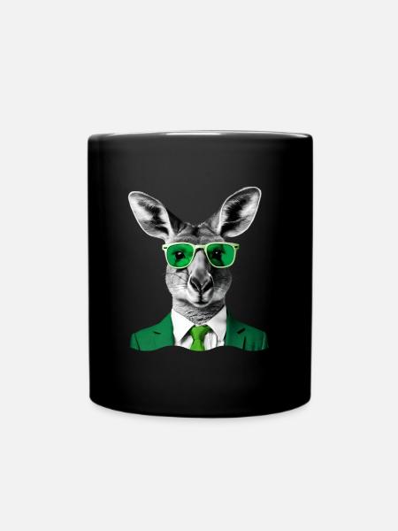 Neon Kangaroo in Green Suit - Full Colour Mug - black
