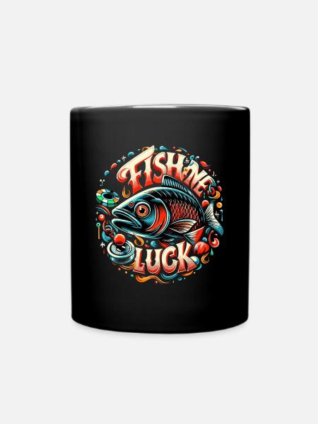 Fisch mir Glück Angeln Pokern Poker Geschenk - Tasse einfarbig - Schwarz