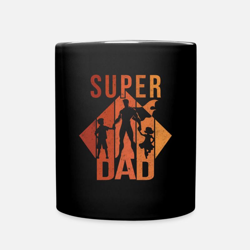 Super Dad Vater 2 Kinder zweifacher Papa - Tasse einfarbig - Schwarz