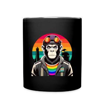 Vielfalt in Schwingung: Der modern-retro Affe - Tasse einfarbig - Schwarz - Vorne