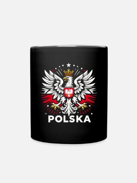 Poland Polska Polish coat of arms eagle flag gift - Full Colour Mug - black