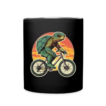 Schildkröte Fahrrad Fahrradfahrer Landschildkröte - Tasse einfarbig - Schwarz - Vorne