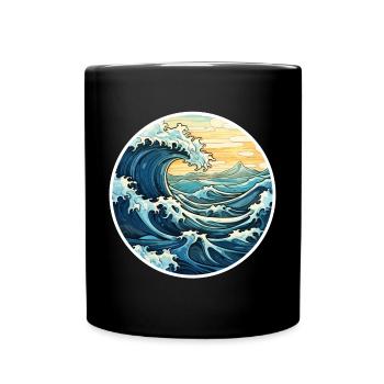 Japanische Welle – Vintage Hokusai Meer Stil - Tasse einfarbig - Schwarz - Vorne