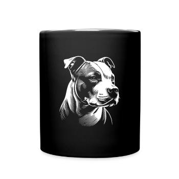 Staffordshire Bullterrier Kopf, Staffy, Personal - Tasse einfarbig - Schwarz - Vorne