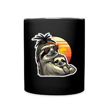 Sloth Dad Son Sloths Fathers Lazy Sleeping - Full Colour Mug - black - Front
