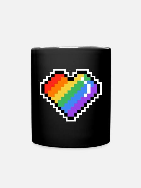 Pixel Rainbow Heart - Full Colour Mug - black