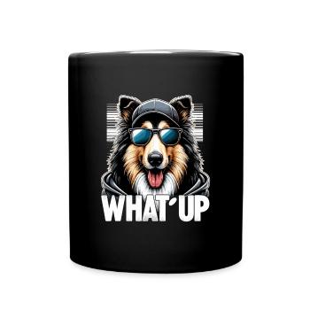 Collie Was geht Gangsta Gangster Hund Geschenk - Tasse einfarbig - Schwarz - Vorne