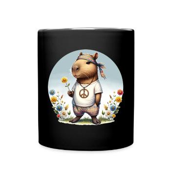 Capybara Hippie Peace - Full Colour Mug - black - Front