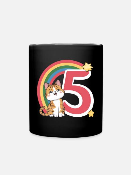 Süße Katze - 5. Geburtstag - 5 Jahre - Tasse einfarbig - Schwarz