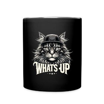 Maine Coon Katze cool Was geht ab Geschenk - Tasse einfarbig - Schwarz - Vorne