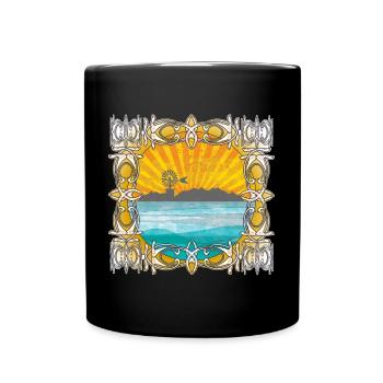 Sonnenaufgang am Meer mit Windmühle - Tasse einfarbig - Schwarz - Vorne