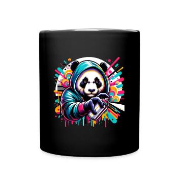 witziger Panda Bär mit Graffiti und Spraydose - Tasse einfarbig - Schwarz - Vorne