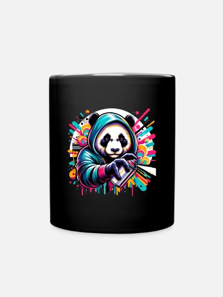 funny panda bear with graffiti and spray can - Full Colour Mug - black
