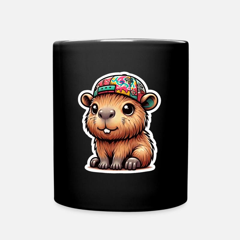 Capybara Mit Cap - Tasse einfarbig - Schwarz