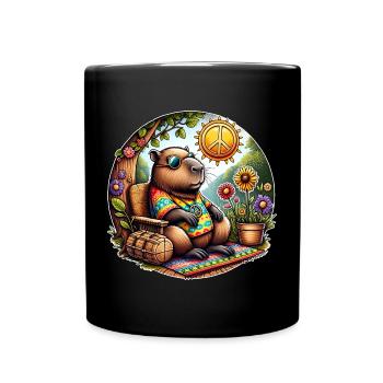 Capybara Hippie Peace - Full Colour Mug - black - Front