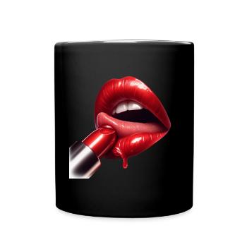 Kussrot Lippen-Glanz Design - Tasse einfarbig - Schwarz - Vorne
