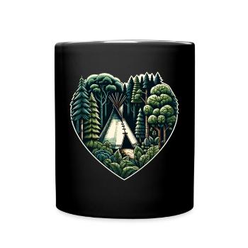 Living close to nature with a teepee tent in the forest - Full Colour Mug - black - Front